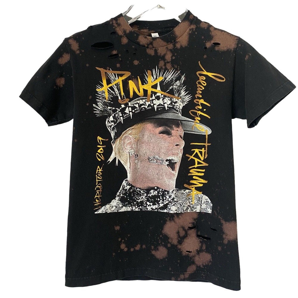 🌵Pink Beautiful Trauma Tour 2019 Reworked Upcycled Bleached T-Shirt - Size Small